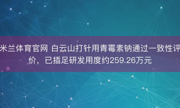 米兰体育官网 白云山打针用青霉素钠通过一致性评价,已插足研发用度约259.26万元