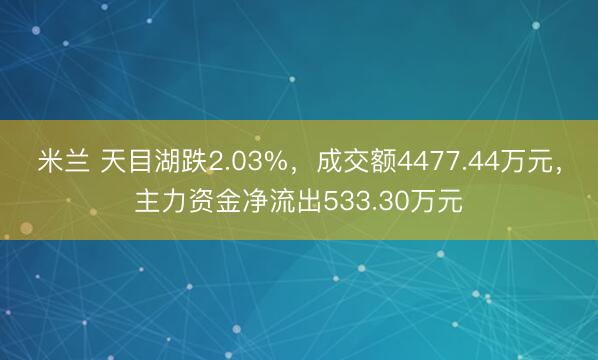 米兰 天目湖跌2.03%,成交额4477.44万元,主力资金净流出533.30万元