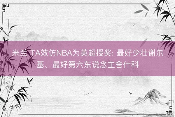 米兰 TA效仿NBA为英超授奖: 最好少壮谢尔基、最好第六东说念主舍什科