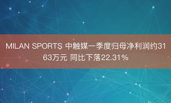 MILAN SPORTS 中触媒一季度归母净利润约3163万元 同比下落22.31%