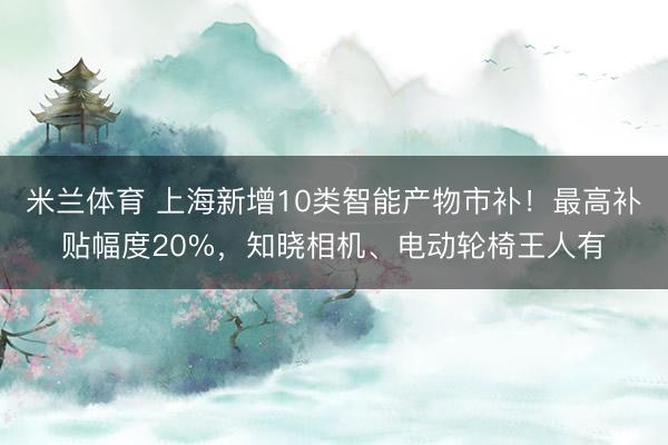 米兰体育 上海新增10类智能产物市补！最高补贴幅度20%，知晓相机、电动轮椅王人有